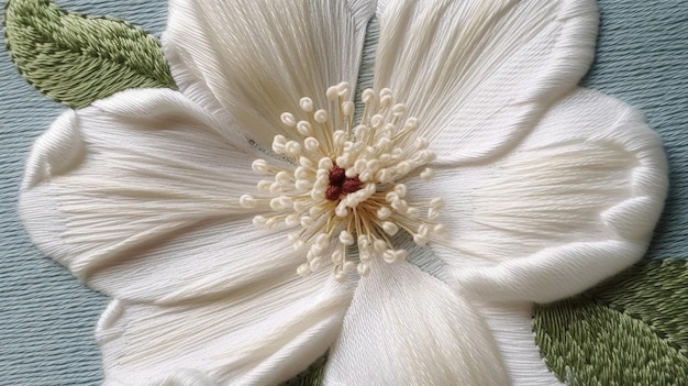 haft ręczny na lnianej tkaninie